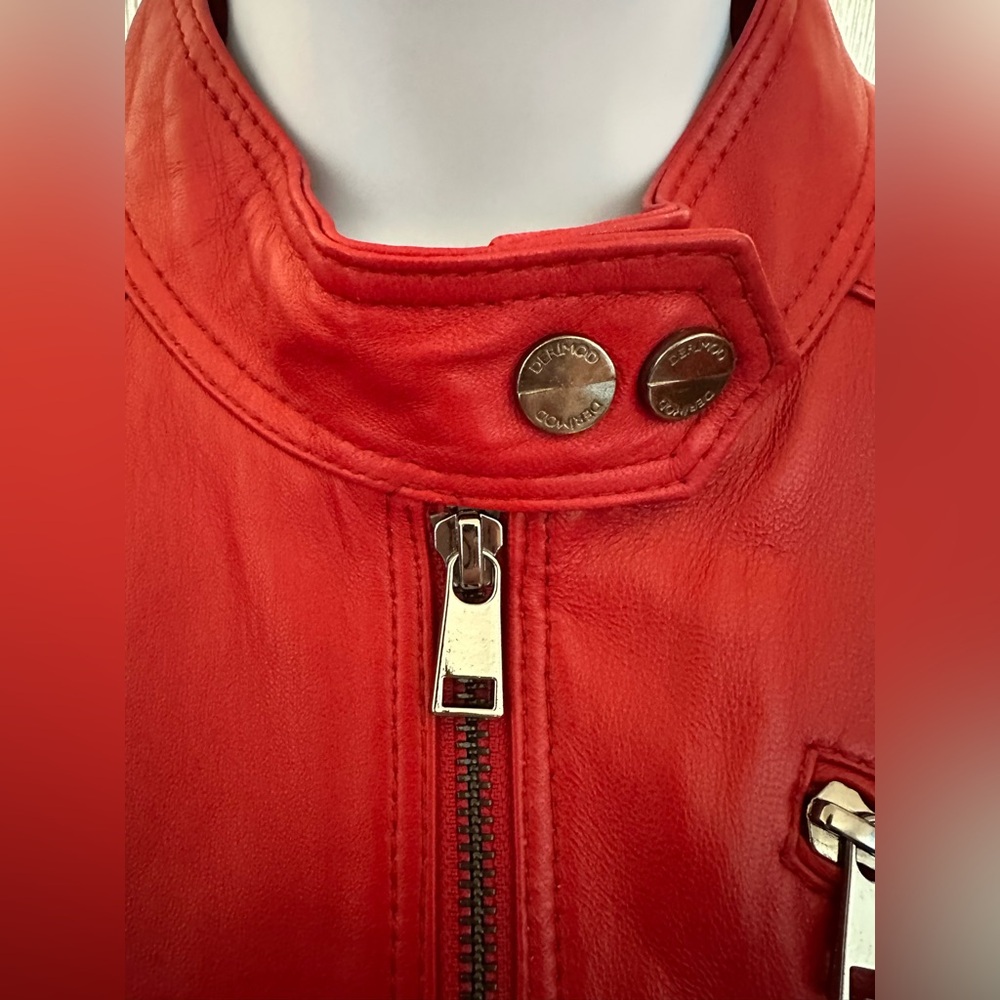 Derimod EXPO Red Leather Women's Jacket - Size M. Moto Biker Cafe Racer - Picture 4 of 11